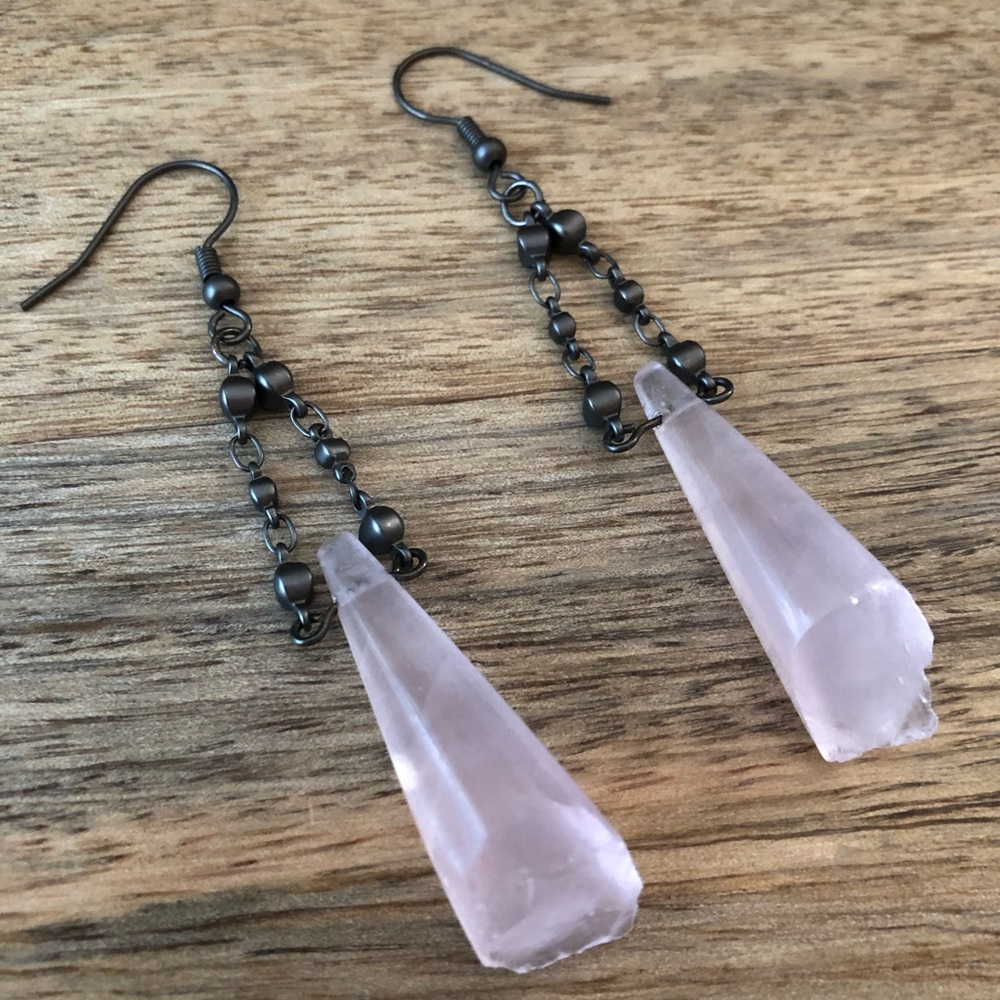Elegant Pink Rose Quartz Drop Earrings